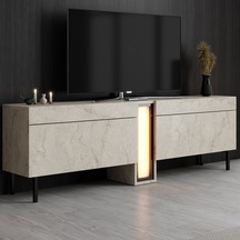 Nova Siyah Demir Ayaklı Rgb Led Işık Sistemli Traverten Tv Ünitesi Tv Sehpası Traverten - Siyah