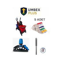 Umbex Çift Kovalı Plastik Temizlik Arabası Paspas Arabası Islak Mop Seti 5 Islak Mop