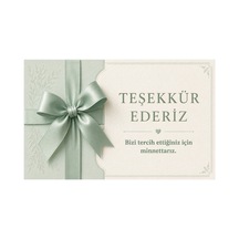 3 Boyutlu Kurdele Detaylı Yorum Kartı, Teşekkür, Tebrik Kartı 100 Adet - Yeşil - 005