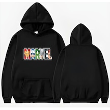 Startmore Marvel Basklı Kapişonlu Sweatshirt Siyah