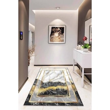 Siyah Gold Çerçeveli Kaymaz Tabanlı Dekoratif Halı Ar127n11 Siyah - Gold