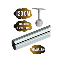 Metal Yuvarlak Krom Mobilya Askı Borusu 120cm 2 Adet Ayaklı Kapalı Flanş-1 Adet Boru Çap:25mm Gri