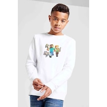Tshirthane Minecraft Game Child Baskılı Unisex Çocuk Beyaz Sweatshirt Beyaz
