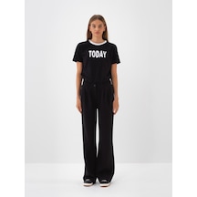 Xint Siyah Pamuk Dokulu Oversize Sweat Pantolon 470462