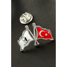 Ay - 422 - Yıldız Atatürk İmzalı Yaka Rozet - Ilkestor - Gümüş Rengi