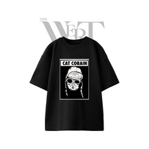 Thewert Cat Cobain Tasarım Baskılı Ünisex Siyah Oversize T-shirt