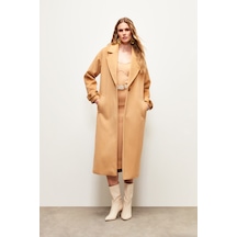 Sateen Kol Kemer Detaylı Salaş Kaban - Camel-133685 Camel