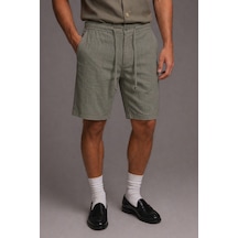 Tarz Cool Erkek %100 Pamuk Linen Şort Bağcıklı Rahat Kesim Yazlık Şort Haki