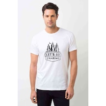 Lets Go Camping Çam Baskılı Beyaz Erkek Tshirt