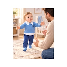 Genel Markalar Ekose Yaka Detaylı Erkek Bebek Tulum Mavi - 926715247 Mavi