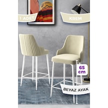 Canisa Tera Serisi 1 Adet 65 Cm Krem Ada Mutfak Bar Sandalyesi Babyface Kumaş Beyaz Metal Ayaklı Sandalyeler Krem Ayaklar Beyaz