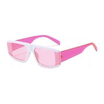 Lunar Pembe Kemik Çerçeve Dikdörtgen Vintage Retro Unisex Güneş Gözlüğü Altın - Kırmızı