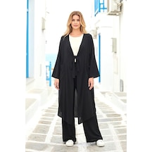 Siyah Bağlamalı Kimono Keten Takım Bcvl-26v413 Çok Renkli