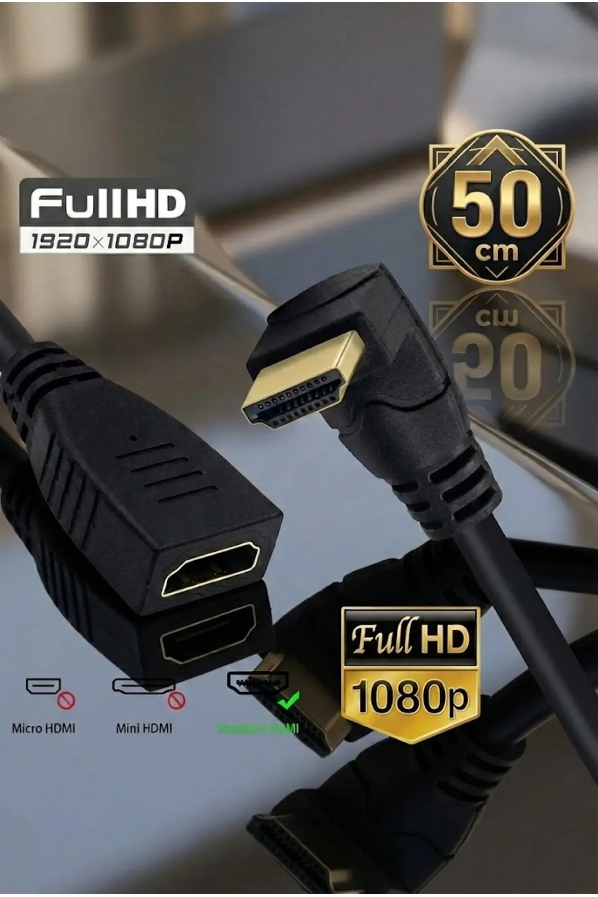 50 Cm Hdmi Uzatma Kablosu 90 Derece Açı Erkek Dişi Adaptör Tvler Dizüstü Bilgisayarlar İçin L Tipi 001