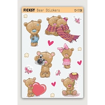 Sevimli Ayıcık Teddy Bear Sevgililer Günü Temalı Sticker Seti - 16 Adet Etiket Çıkartma Diğer