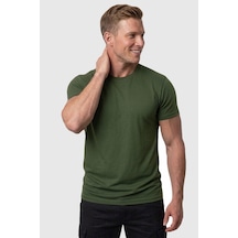 Rizzup Erkek Haki Slim Fit %90 Pamuk Likralı Yumuşak Dokulu Basic Tişört 1801131