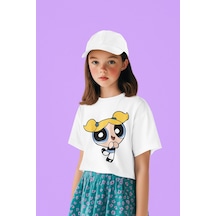 Sevbano Bubbles Baskılı Unisex Power Puff Çizgi Film Çocuk Tişört 1-12 Y Beyaz