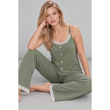 Norcia Sports Kadın Dantelli V Yaka Yeşil Pijama Takımı 4746 Çok Renkli - 929323290 Çok Renkli - 929323290 Çok Renkli