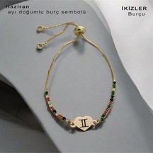 Archin Haziran Ayı Doğumlarına Özel 14 Ayar Altın Plakalı Kalp Motifli Renkli Taşlı Bileklik-348ay Altın