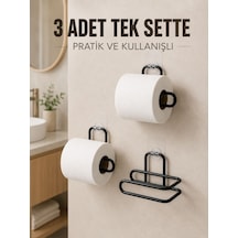 3 Adet Siyah Rulo Kağıt Tutucu Yapışkanlı Duvar Tipi Pratik Kağıtlık Seti Diğer