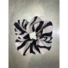 Mois Atelier Zebra Desenli Saten Kumaş Lastikli Kadın Simit Saç Tokası Bayramlık Siyah - Beyaz