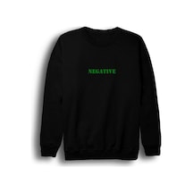 Negative Baskılı Bisiklet Yaka Sweatshirt Siyah