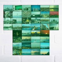 İstanbul Pinterest Yeşil Duvar Posteri Kolaj 40 Adet 10x15 Cm