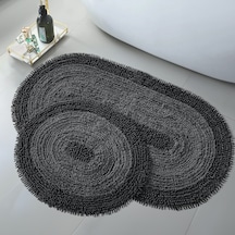 Doğal Pamuklu Spagetti Oval Siyah 2'li Banyo Paspası Seti Banyo H Siyah