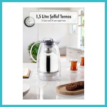 Bezos 1.5 Lt Isı Yalıtımlı Çay Ve Soğuk Su Termosu Şeffaf 12 Saat Sıcak Tutar& İçi Camdır Dfnbez
