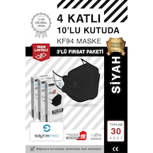 Kf94 Kore Tipi, 4 Katlı, Siyah Maske, Uv Steril 3 Kutu/ 30 Adet