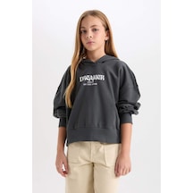 DeFacto Kız Çocuk Oversize Kapüşonlu Baskılı Kalın Sweatshirt D7040A824WNGN1022