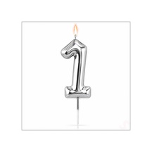 1 Rakam Mum Gümüş - 10 Cm