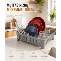 Bulaşıklık Tezgah Üstü Tabak Bardak Kurutmalık Plastik Bulaşık Sepeti 33x41 Cm Gri S-10567