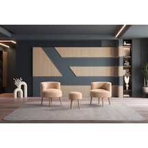 Panda Çay Seti Berjer Ve Puf Takımı Salon, Balkon, Ofis 3 Lü Takım Bej Bej