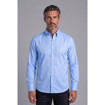 Bisse Açık Mavi Regular Fit Cepsiz Uzun Pi Omente Yaka Gömlek Gmkls261104 33