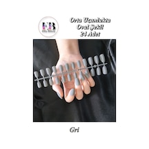 24 Adet Renkli Oval Orta Uzun Takma Tırnak 1124 Gri