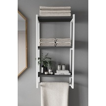 Aju Havluluk Duvar Rafı 3 Katlı Raf Banyo Mutfak Düzenleyici Modern Geniş Depolama Rafı Şık Havlu Askı Beyaz - Gri