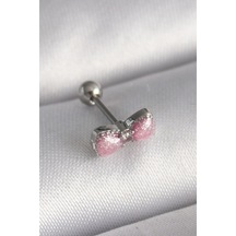 316l Çelik Gümüş Renk Pembe Kurdele Zirkon Taş Detay Tragus Piercing Diğer