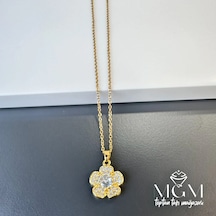 Gold Zirkon Taşlı Zincir Çelik Uç Kısmı Pirinç Kolyeler 40 + 5 Cm Uzatma Payı - Kl0130 Çok Renkli