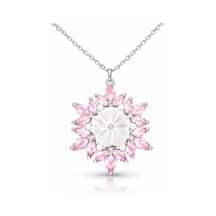 Gümüş Pembe Lotus Desenli Çiçek Kadın Kolye Gümüş Gümüş