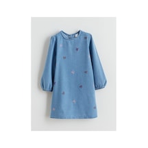 LC Waikiki Alıta Cıty Farkıyla Lcw Kids İndigo Denim Nakışlı Kız Çocuk Elbise İndigo - 928242974 İndigo
