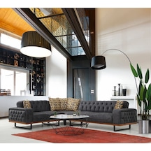 Enisa Köşe Takımı & Mekanizmalı Köşe Koltuk - Antrasit Keten Kumaş