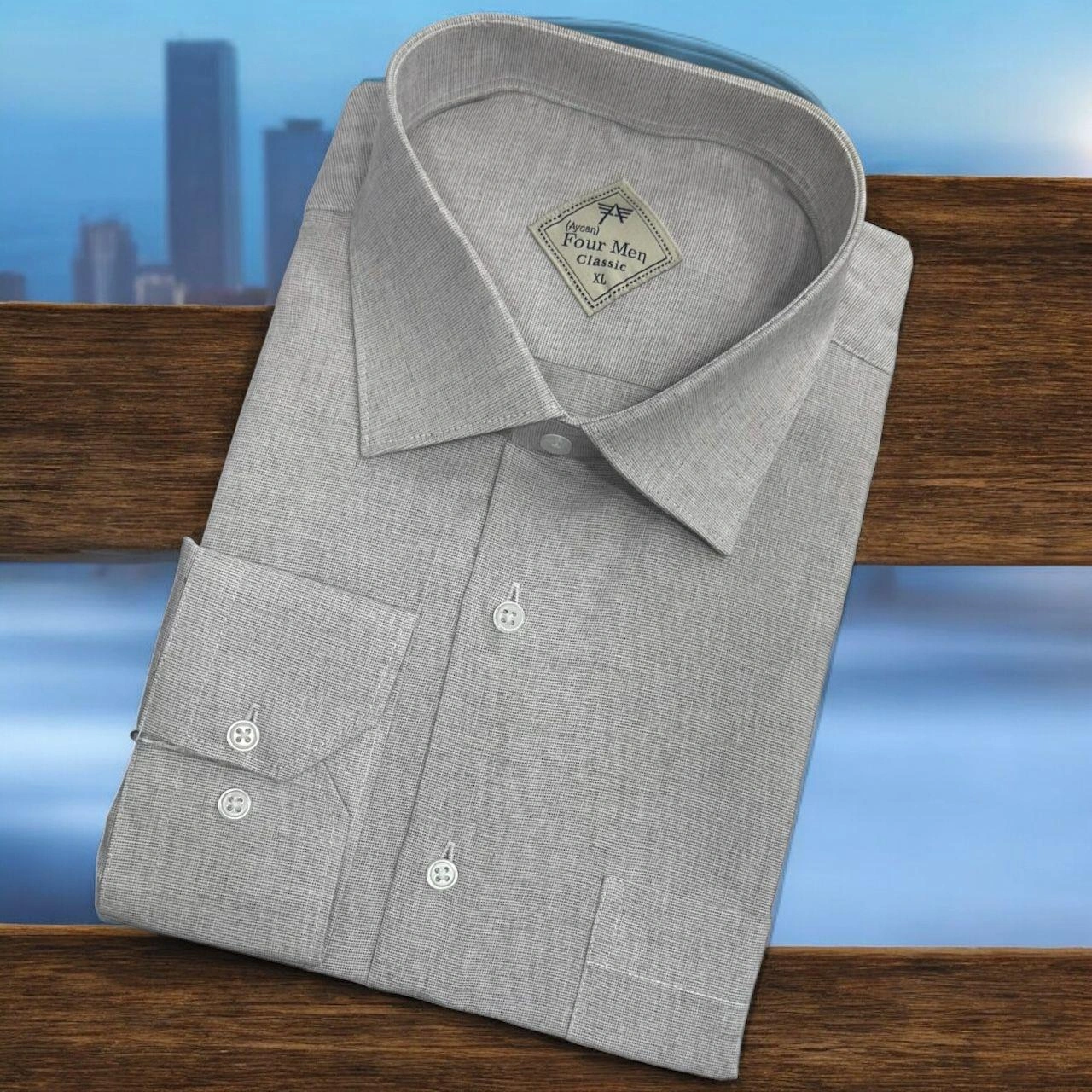 Klasik %100 Cotton Uzun Kollu Terletmeyen Kışlık Flanel Kumaş Gri Gömlek Regular Kalıp -10401 Gri