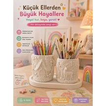 Masalsı Ev Ve Geyik Figürlü Taş Tozu Kalemlik & Dekoratif Düzenleyici Seti