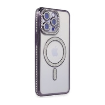 Apple iPhone Uyumlu  15 Pro Max Uyumlu Kılıf Joke Simli Magneticsafe Kılıf - Derin Mor