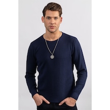 Tudors Slim Fit Dar Kesim Bisiklet Yaka Petek Desenli Erkek Kazak-23477 Lacivert