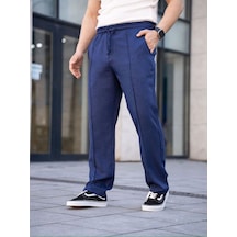 Keten Cepli Çıma Dikişli Jogger Buggy Pantalon Rahat Kalıp - Lacivert