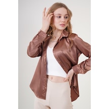 Bigdart 3964 Hafif Dökümlü Saten Gömlek - Taba 001