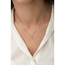 Papatya Silver Harf Kolye. Üç Boyutlu L Harfi. Rose Altın Kaplama 925 Ayar Gümüş - UVPS100083
