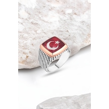 Mineli Türk Bayraklı Gümüş Erkek Yüzük -4536